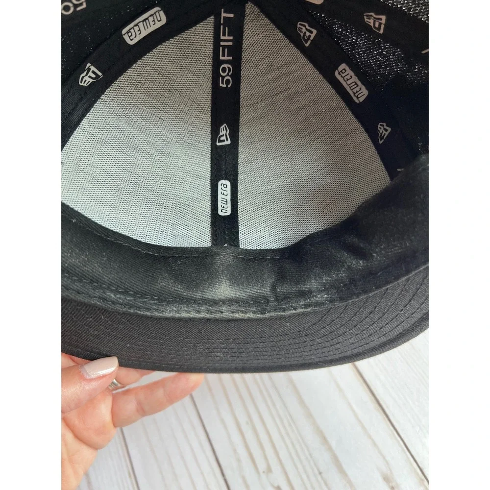 New Era 59Fifty NY Yankees Fitted Hat Black on Black Corded Piping MLB Cap 7 7/8